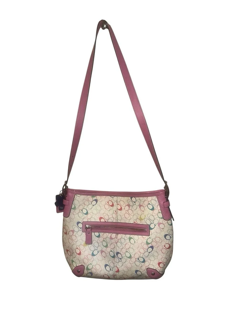 COACH HERITAGE CHELSEA PINK TRIM LOGO SIGNATURE SHOULDER BAG F16481 Extra Strap